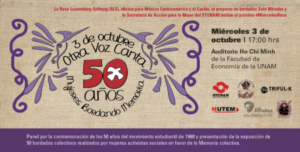 #MiércolesRosa “3 de octubre Otra Voz Canta. 50 años mujeres bordando Memoria”
